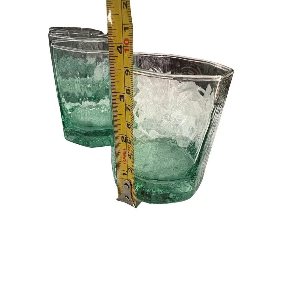 Vintage Libby Facets Green Hexagonal Old Fashion /  Rocks Glassware (Sets Of‎ 2)